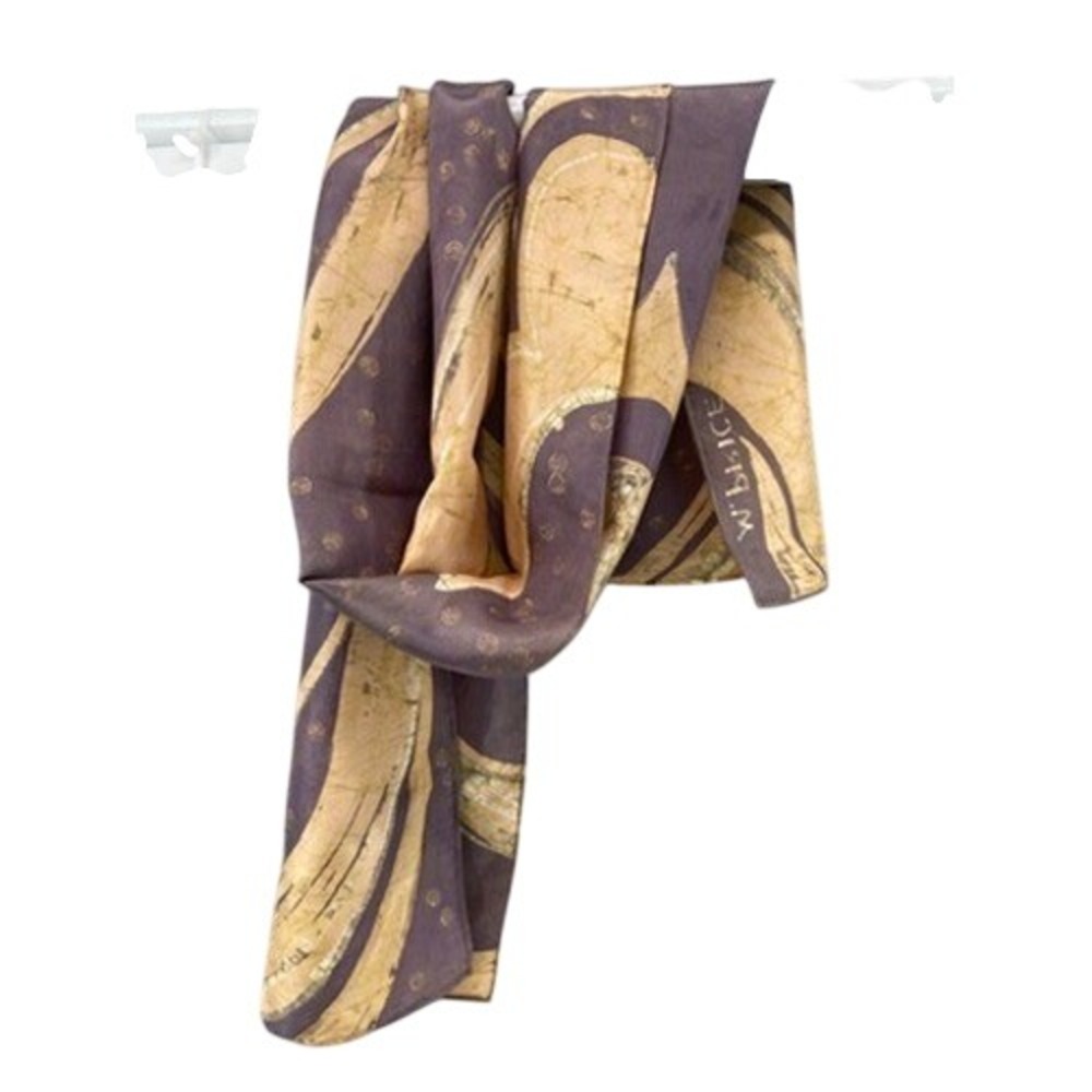 VTG M. Price Silk‎ Scarf Women OS Purple Gold Abstract Batik Hand Painted Hemmed